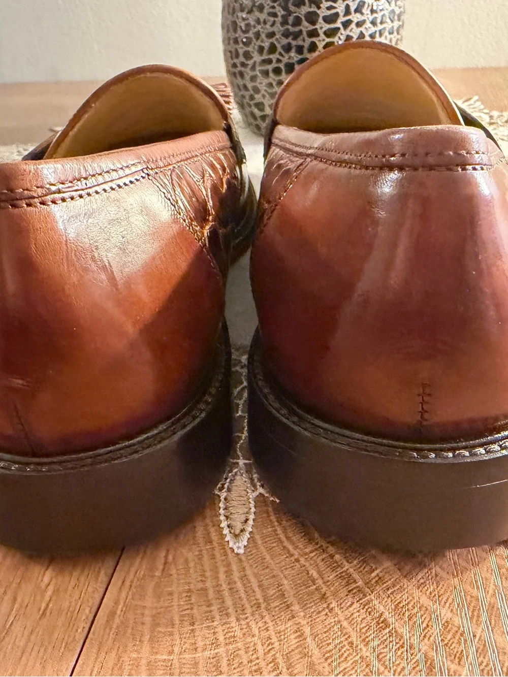 Men’s Johnston & Murphy Leather Tassel Loafers Croc Pattern 9.5 M made in Italy